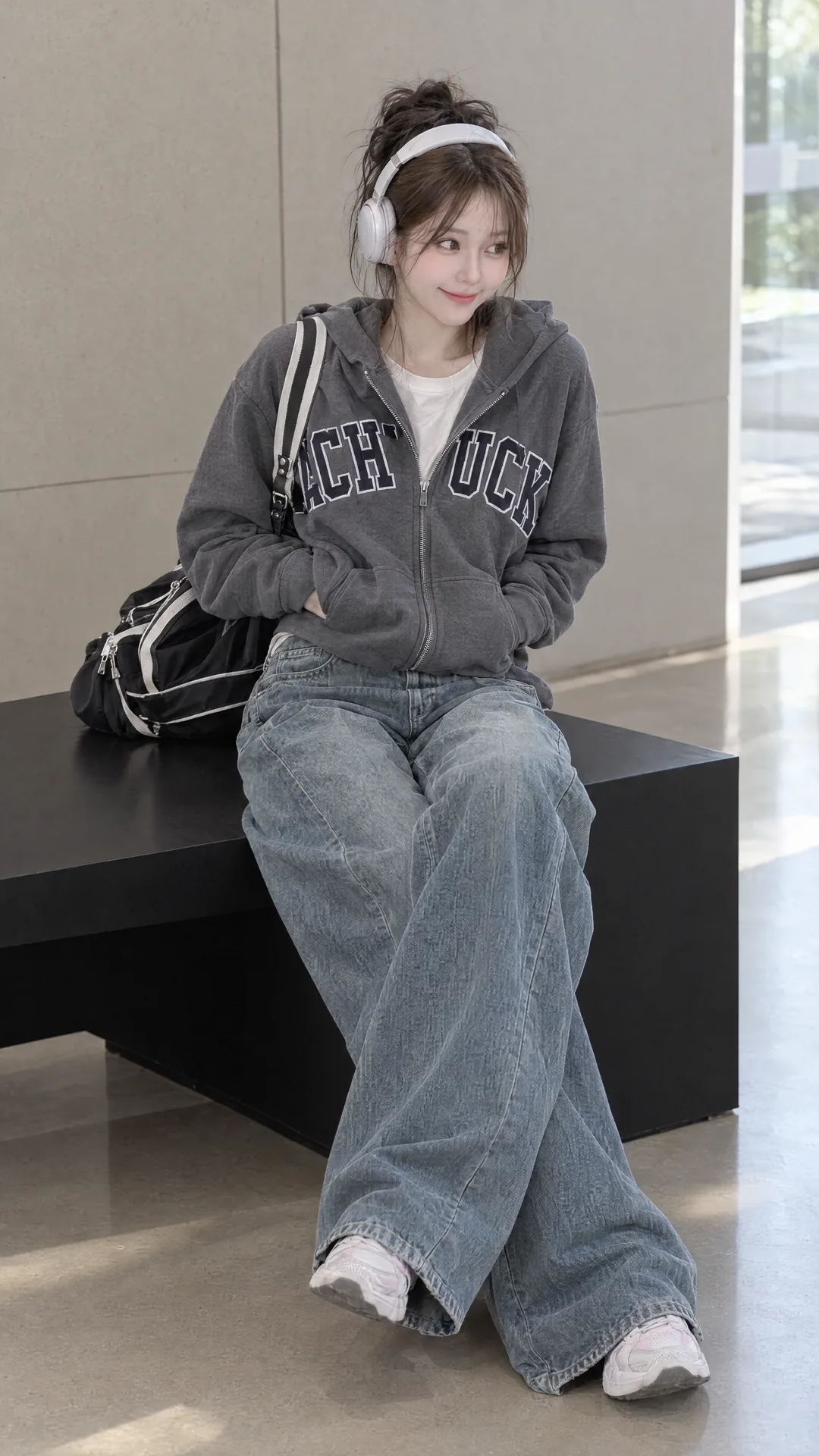 후디와 와이드 데님